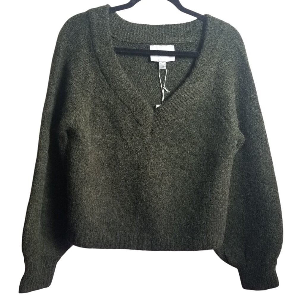 NWT Jason Wu Women's Cropped Forest Green Fishman Wool Blend Sweater Sz L